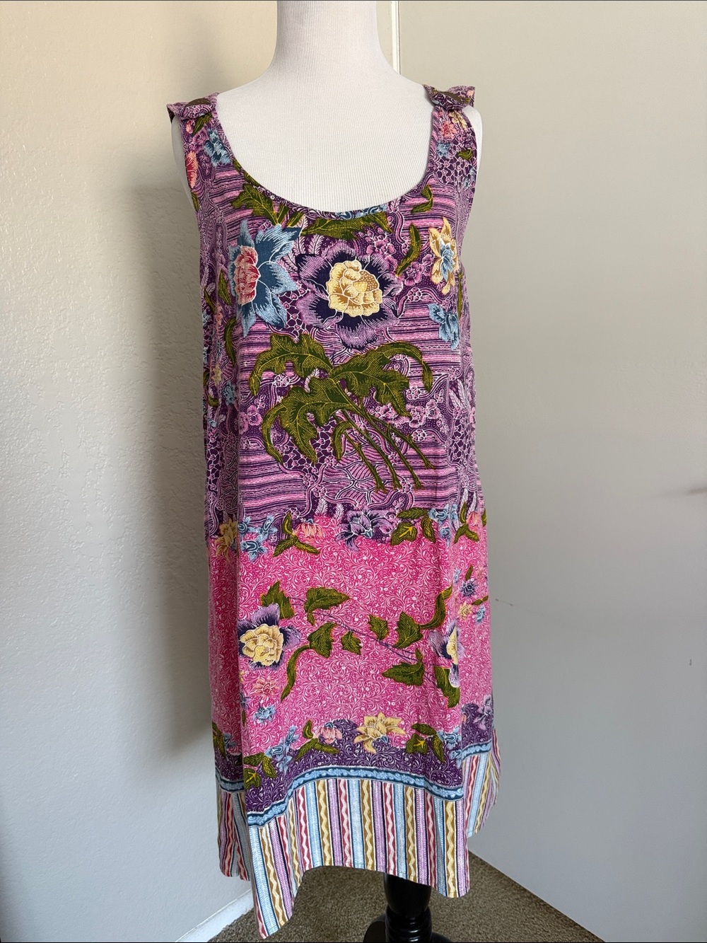 Vintage Floral Batiken Sleeveless Cotton Dress